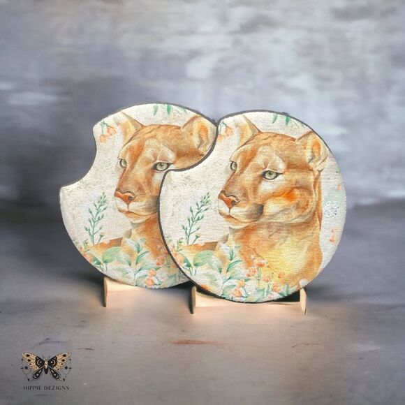 Floral Mountain Lion Car Coaster 2 Pack - Picture 2 of 12